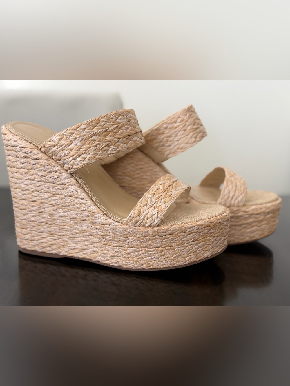 *BRAND NEW* Larroude Pamela Wedges in Natural Raffia, Size 11